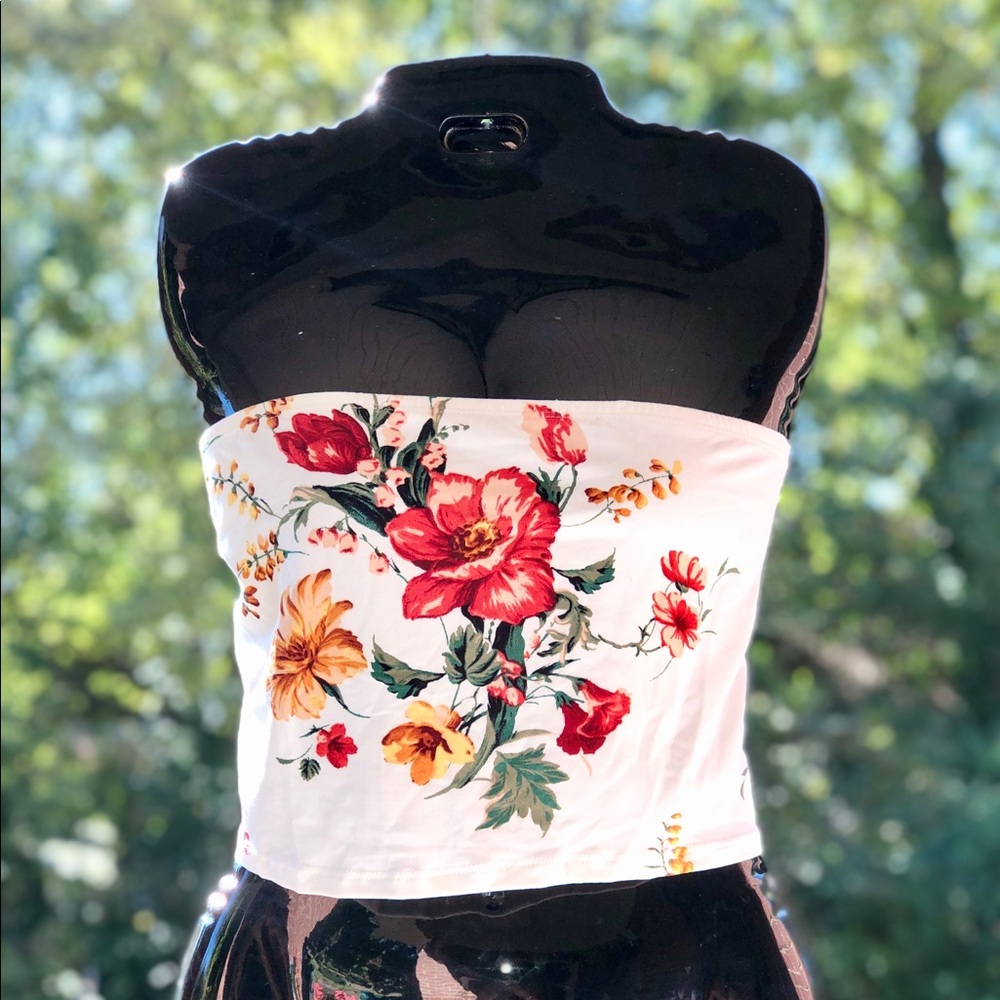 SOLD White Floral Cropped Tube Top